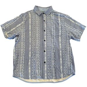 Tommy Bahama Mens XL Silk Short Sleeve Button Down Shirt Blue Geometric Pattern